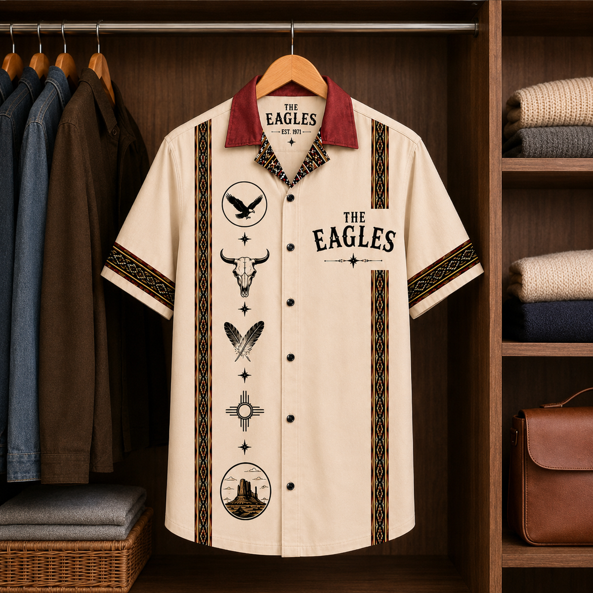 The Eagles Southwestern Eagle Hawaiian Shirt Mexican Inspired Hawaiian Shirt White Version