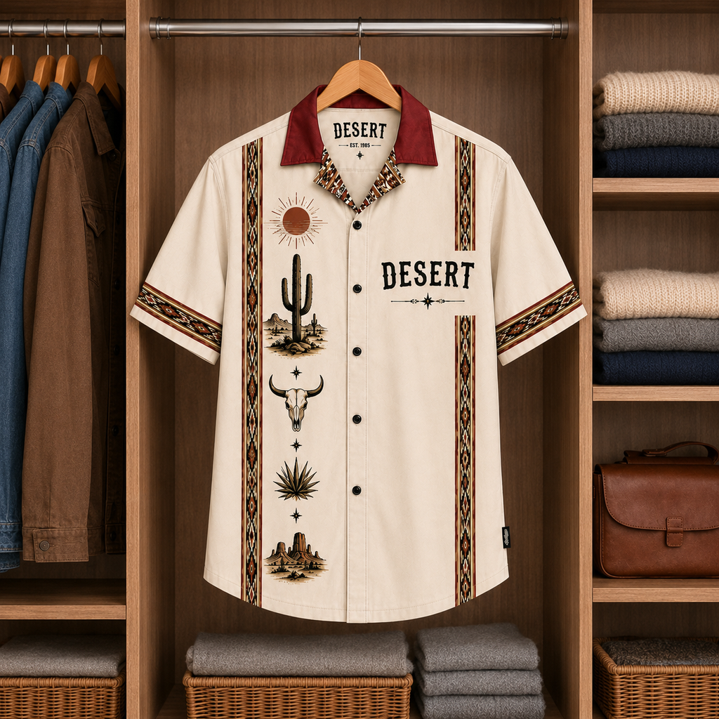 Desert Landscape Luxury Design Hawaiian Shirt Southwestern Inspired Hawaiian Shirt White Version
