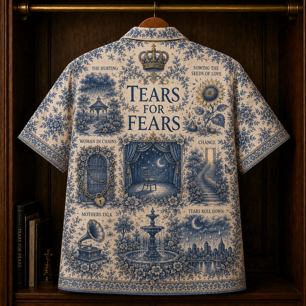 Tears For Fears Hawaiian Shirt - Unisex Toile De Jouy Delft Blue Floral Button Up