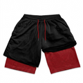 Black and Red Double Layer Performance Shorts