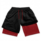 Black and Red Double Layer Performance Shorts