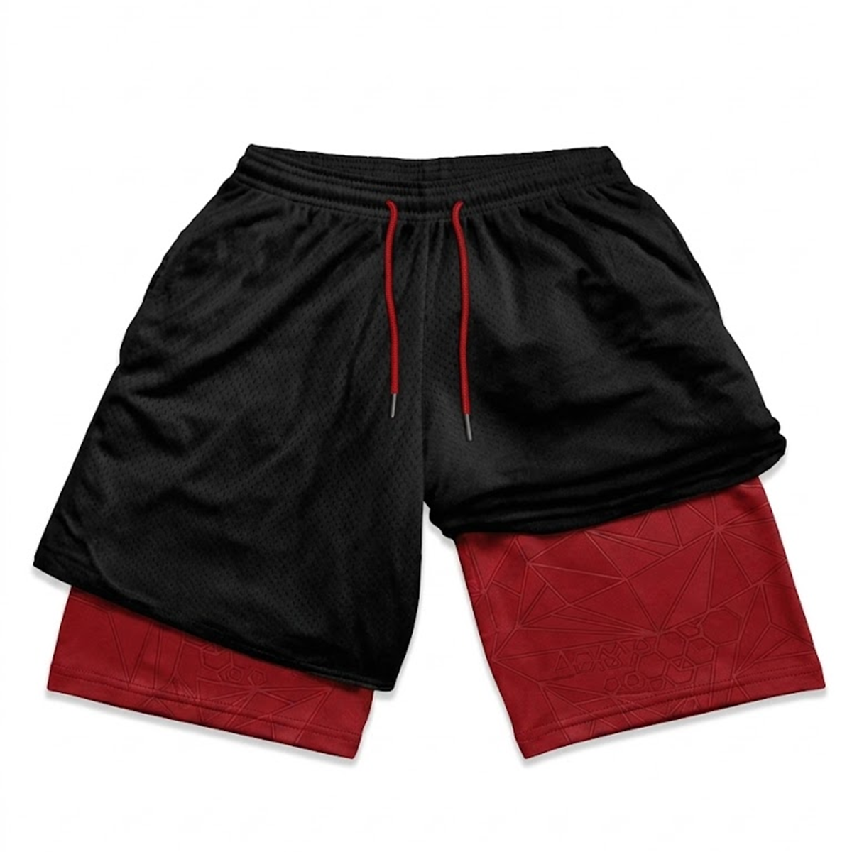 Black and Red Double Layer Performance Shorts
