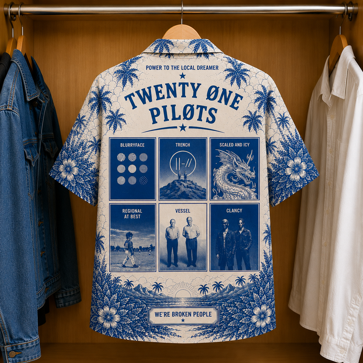 21 Pilots Luxury Design Hawaiian Shirt - Tropical Blue Inpsired Hawaiian Shirt