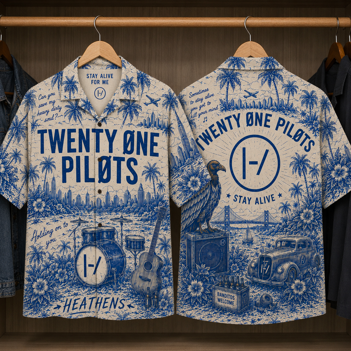 Twenty One Pilots Tropical Hawaiian Shirt - Tropical Blue Inpsired Hawaiian Shirt Classic