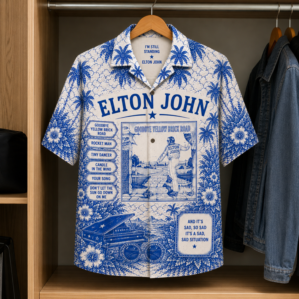 Elton John Tropical Hawaiian Shirt - Tropical Album Cover Inpsired Hawaiian Shirt