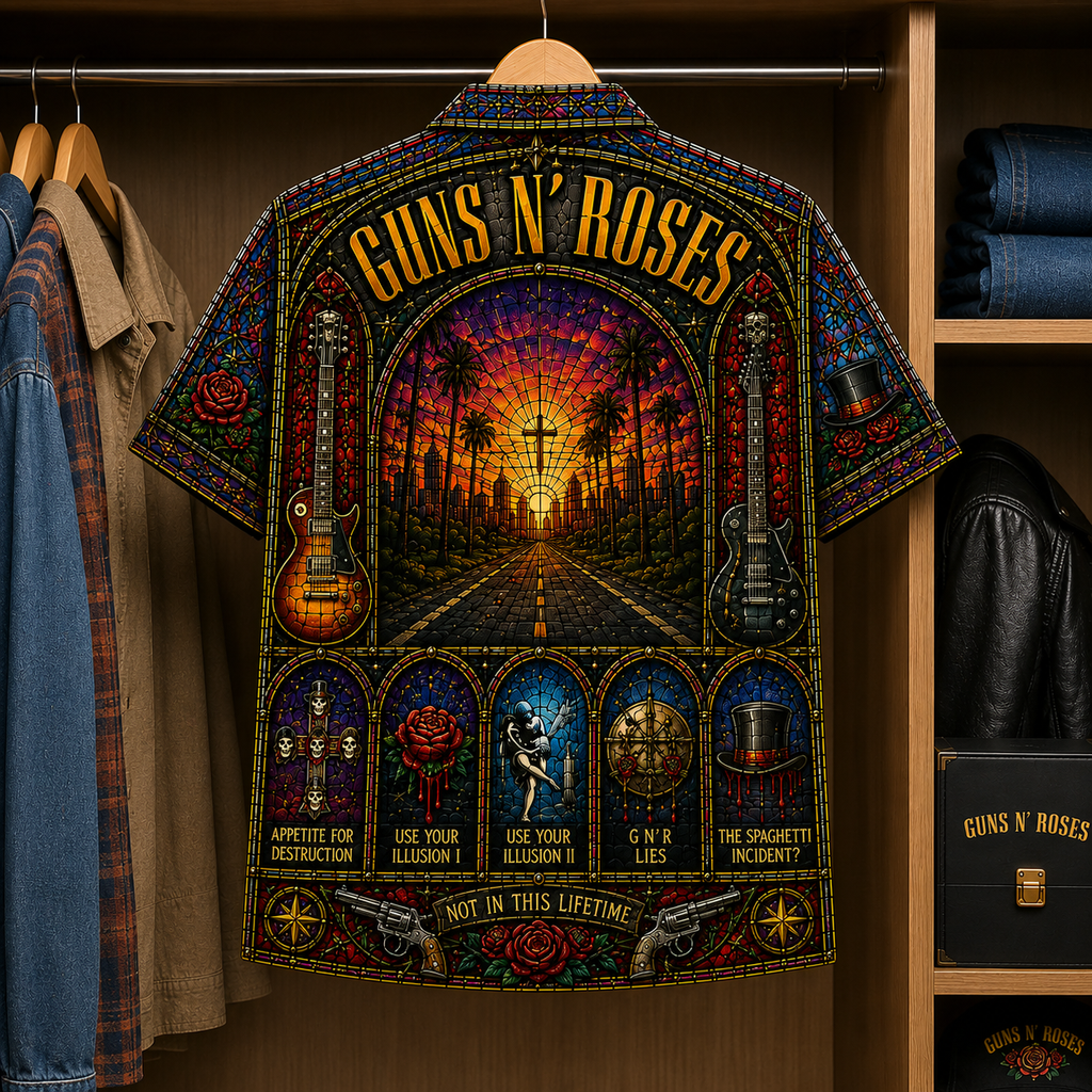 Gun N' Roses Stained Glass Hawaiian Shirt - Unisex Button Up