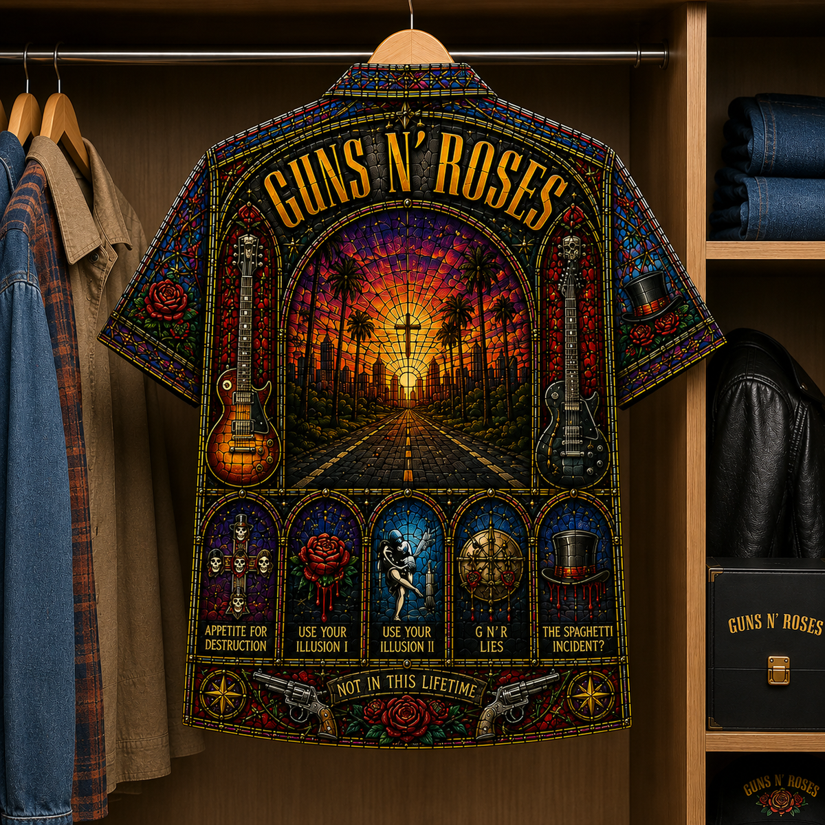 Gun N' Roses Stained Glass Hawaiian Shirt - Unisex Button Up
