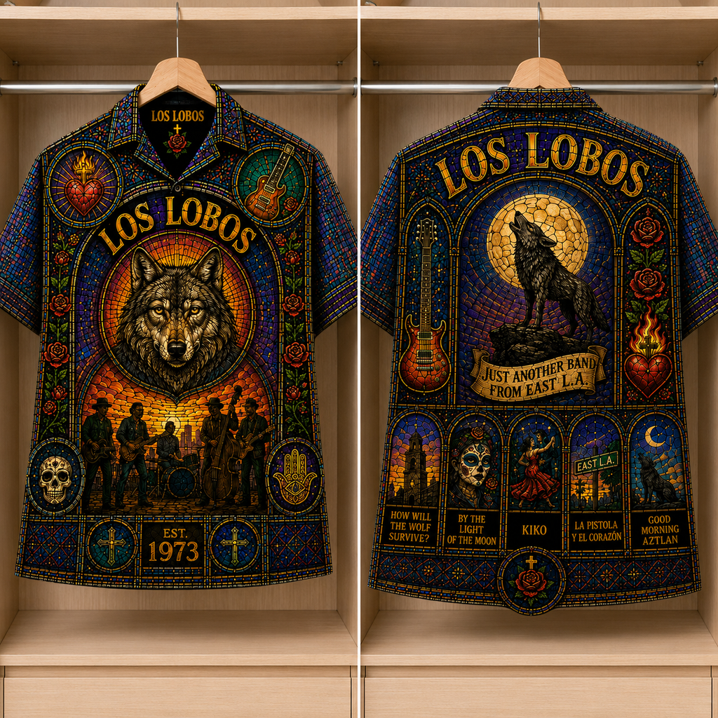 Los Lobos Stained Glass Hawaiian Shirt - Unisex Button Up