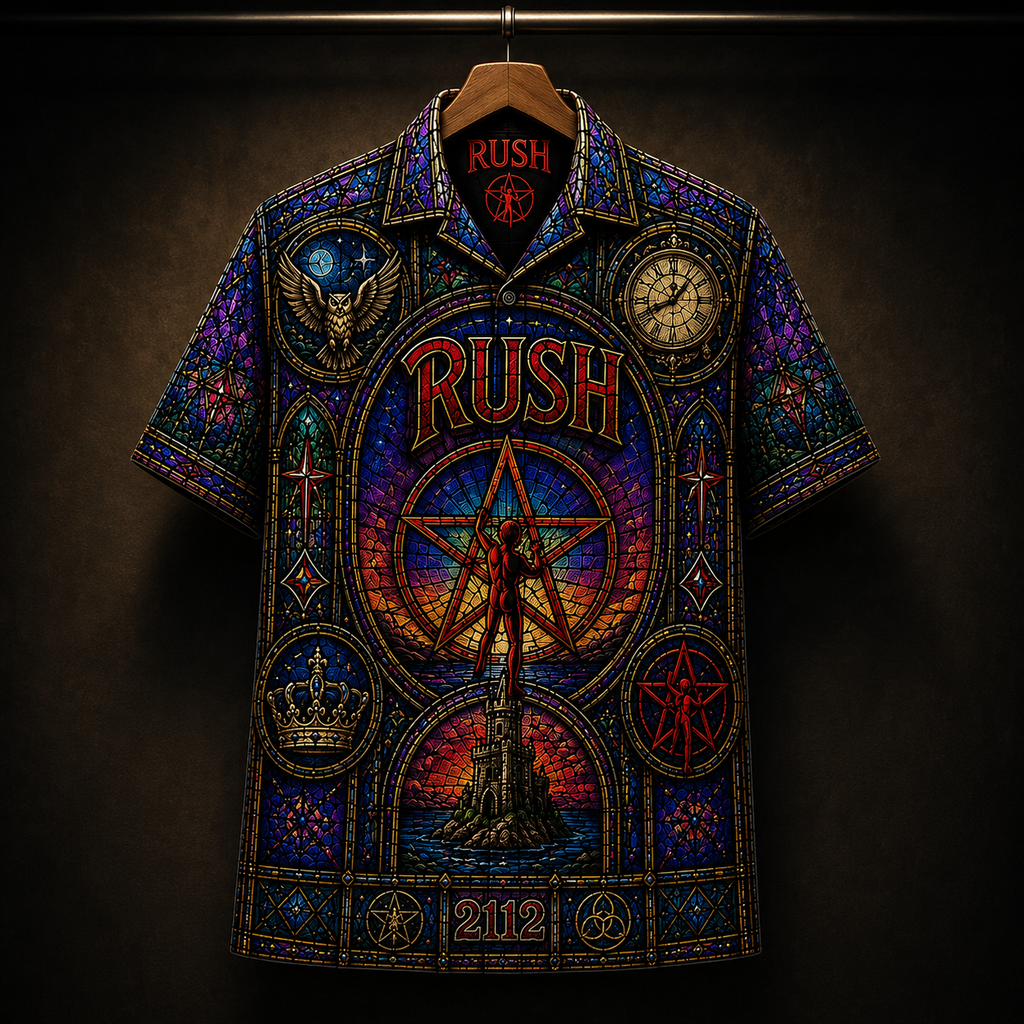 RUSH Stainded Glass Hawaiian Shirt - Unisex Cathedral Window
