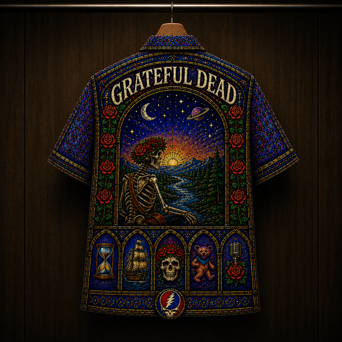 Grateful Dead Stainded Glass Hawaiian Shirt - Unisex Cathedral Window