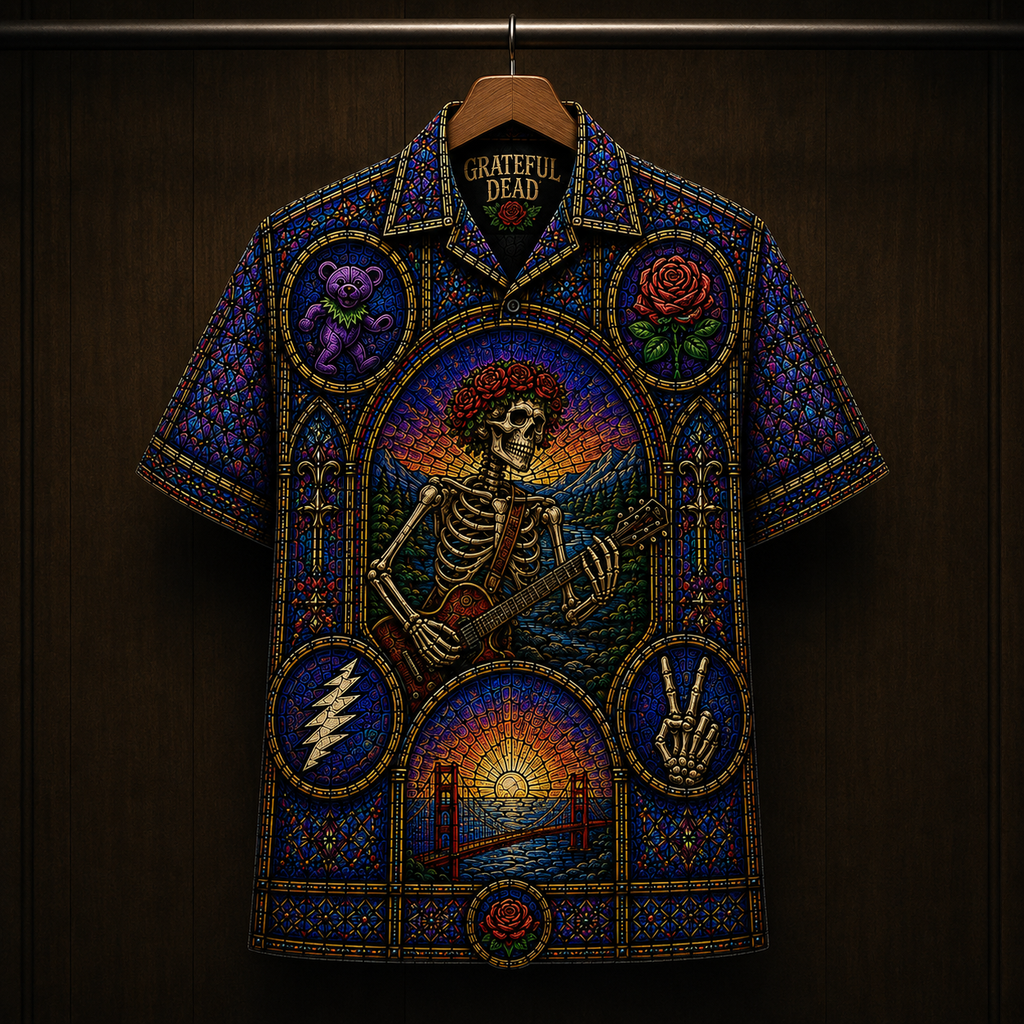 Grateful Dead Stainded Glass Hawaiian Shirt - Unisex Cathedral Window