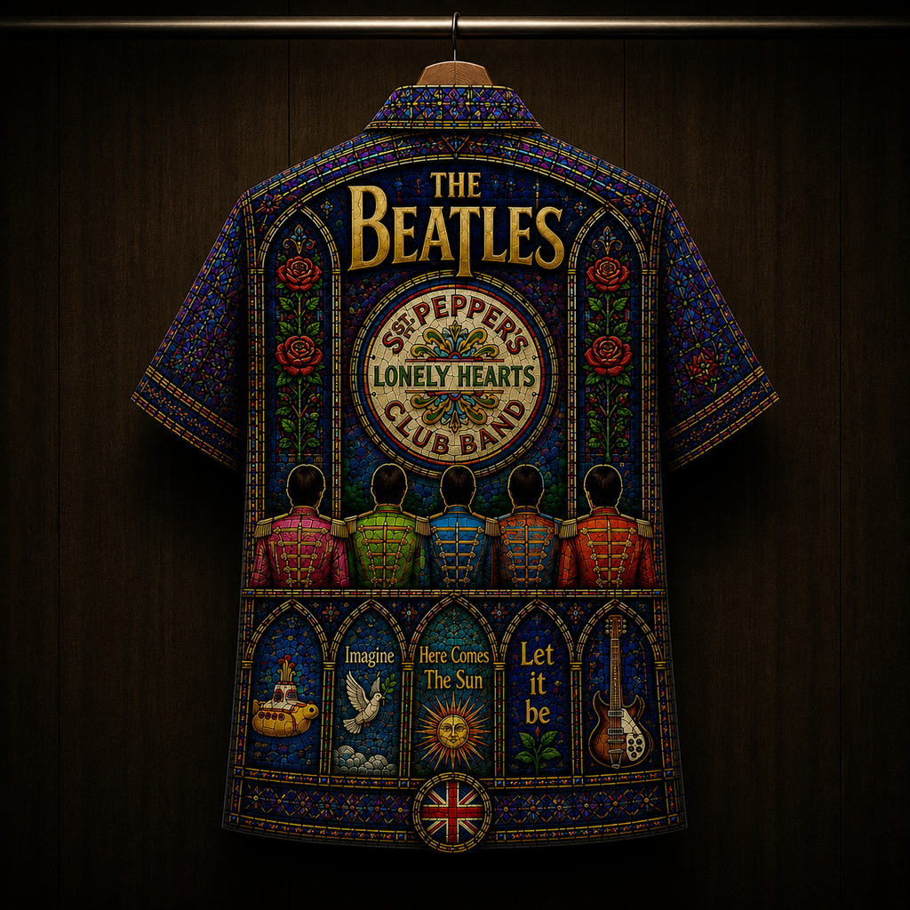 The Beatles Stainded Glass Hawaiian Shirt - Unisex Cathedral Window