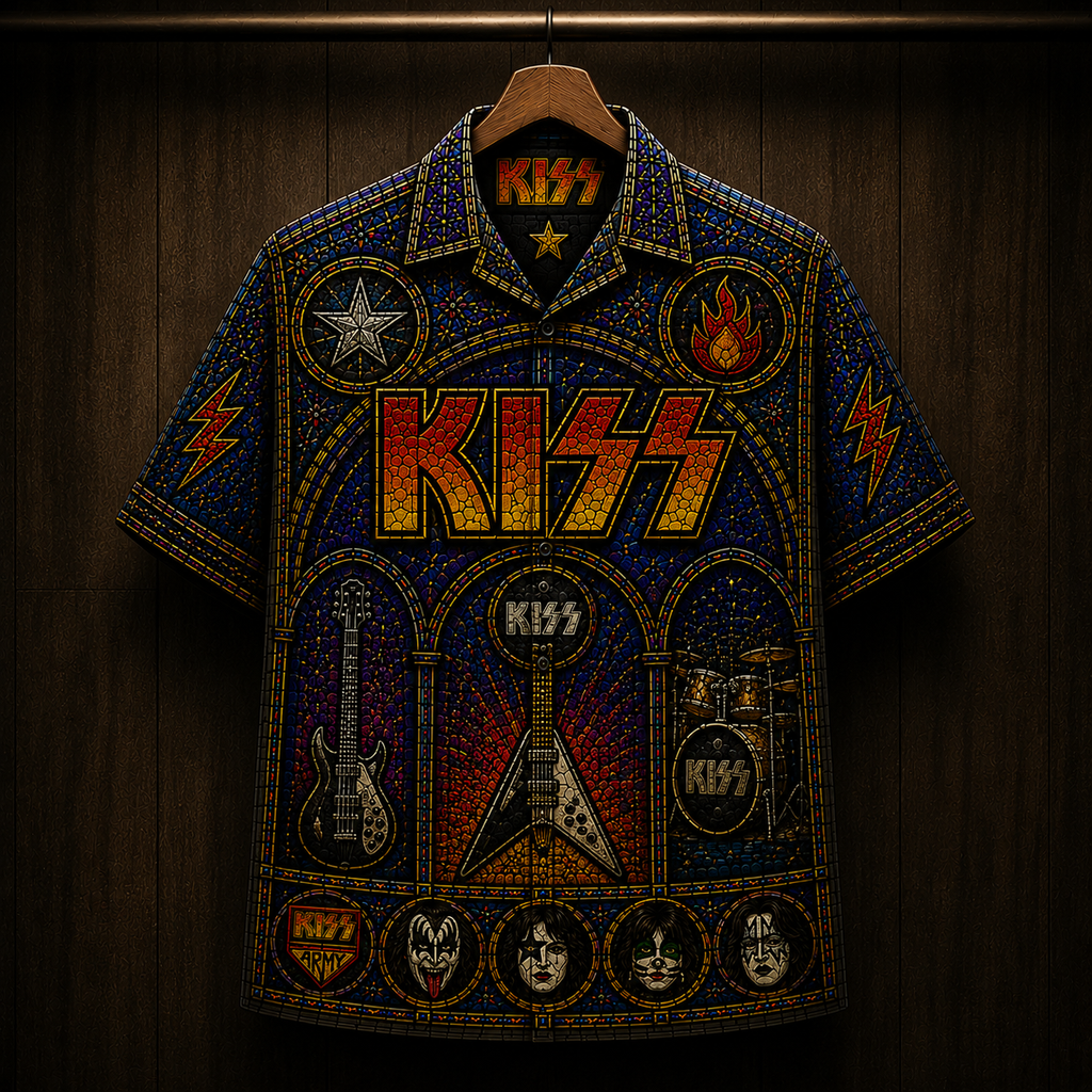 KISS Stainded Glass Hawaiian Shirt - Unisex Cathedral Window