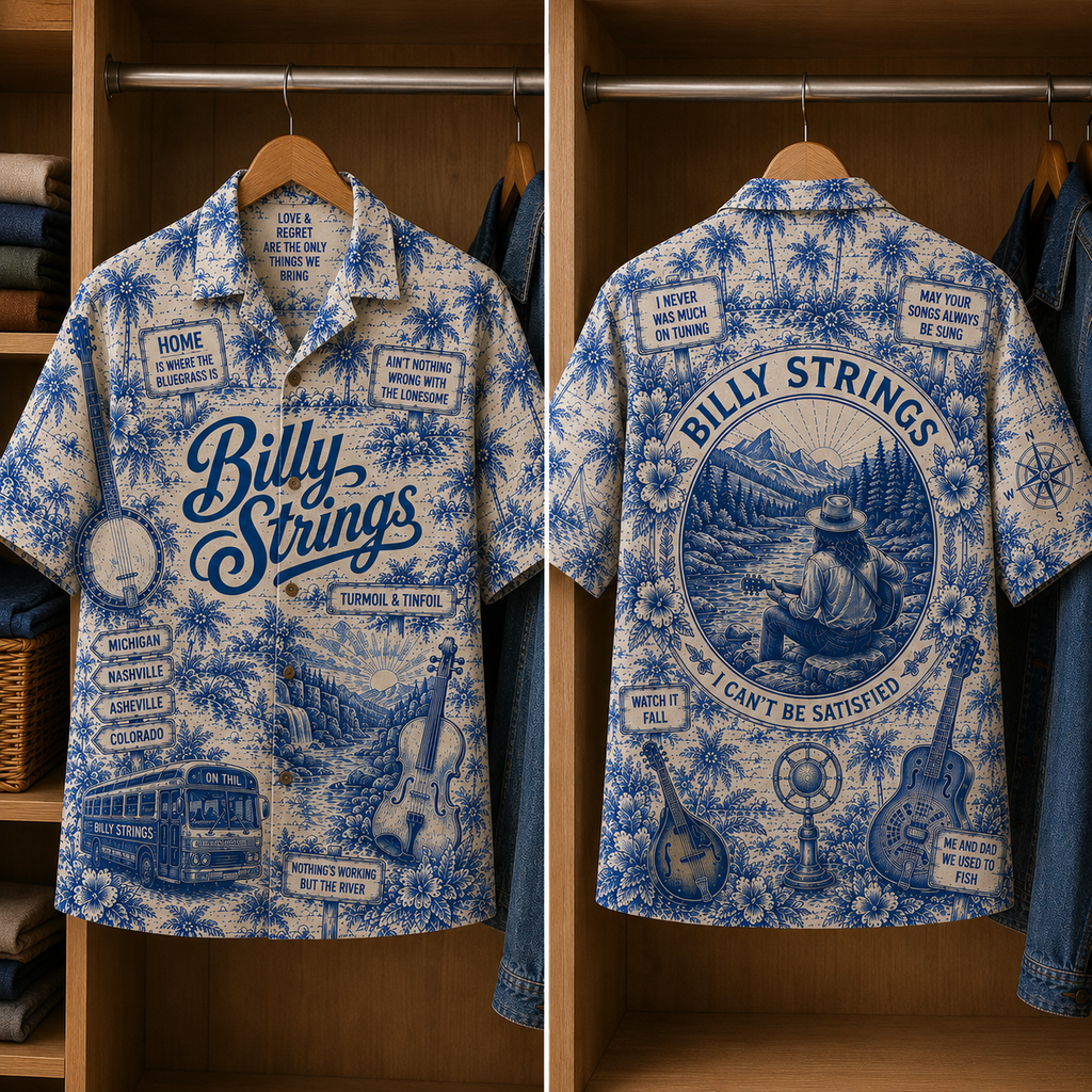Billy Strings Tropical Blue Hawaiian Shirt - Unisex Music Collage Button Up