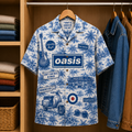 Oasis Tropical Blue Hawaiian Shirt - Unisex Music Collage Button Up