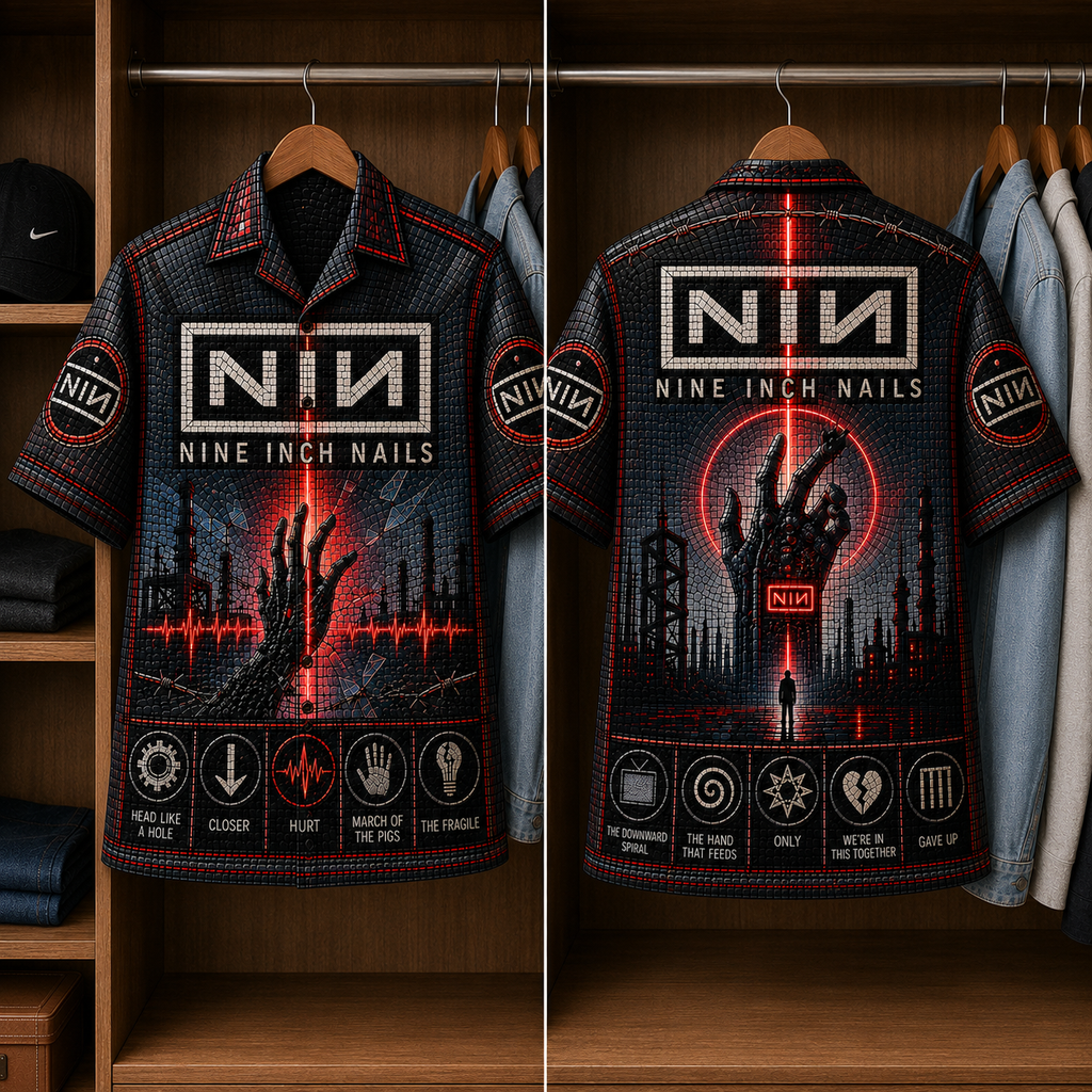 Nine Inch Nails Stained Glass Hawaiian Shirt - Unisex Music Collage Button Up