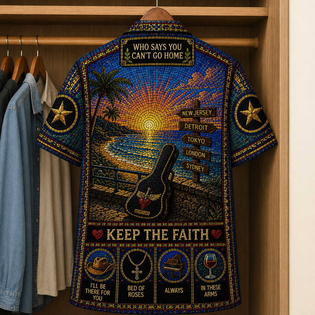 Bon Jovi Stained Glass Hawaiian Shirt - Unisex Button Up
