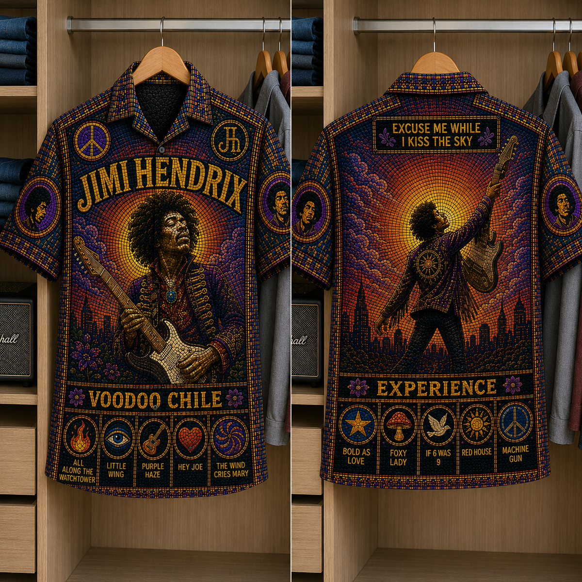 Jimi Hendrix Stained Glass Hawaiian Shirt - Unisex Button Up