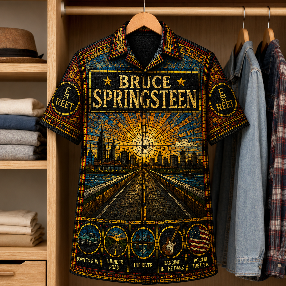 Bruce Springsteen Stained Glass Hawaiian Shirt - Unisex Button Up