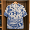 Cher Tropical Blue Hawaiian Shirt - Unisex Music Collage Button Up