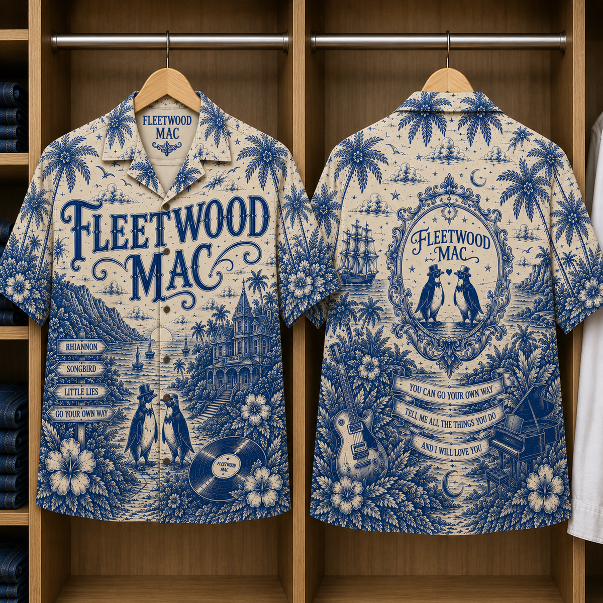 FleetWood Mac Special Edition Tropical Blue Hawaiian Shirt - Unisex Music Collage Button Up