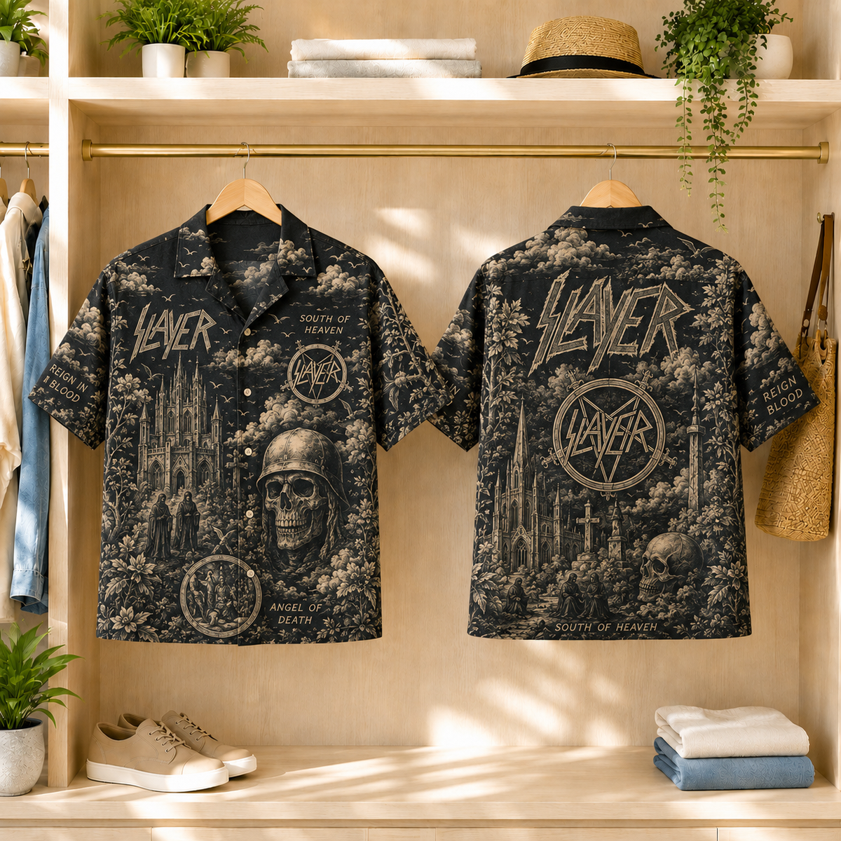 Slayer South of Heaven Hawaiian Shirt - Vintage Gothic Metal Skull Art Aloha Shirt Reign In Blood Fan Gift
