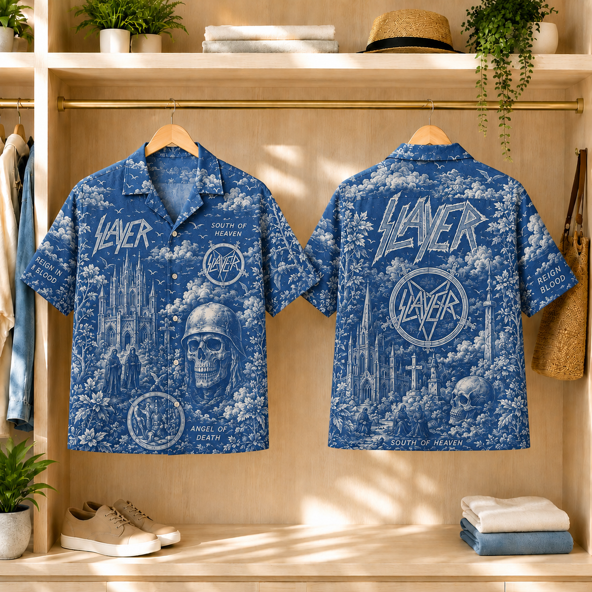 Slayer South of Heaven Hawaiian Shirt - Vintage Gothic Metal Skull Art Aloha Shirt Reign In Blood Fan Gift