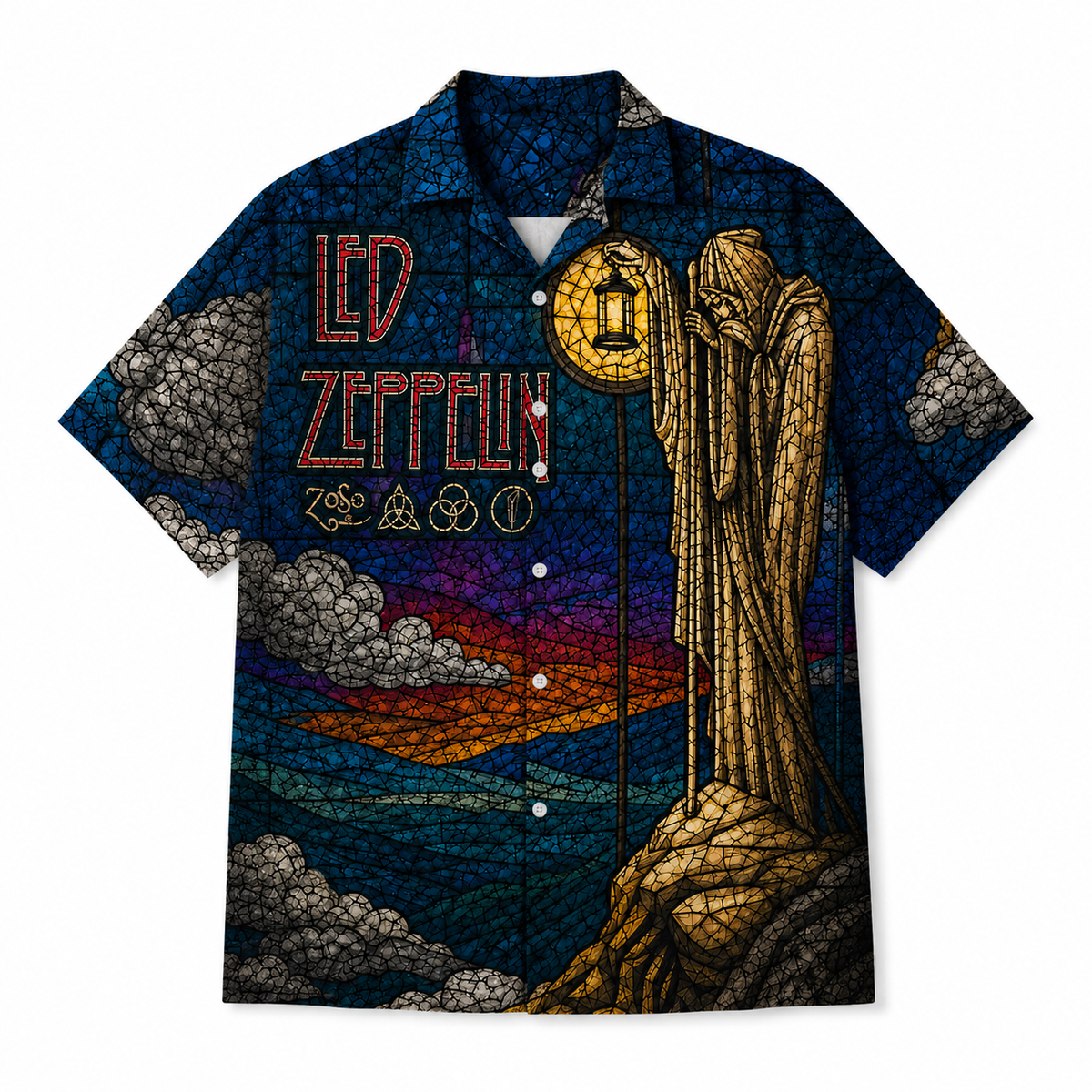 Led Zeppelin Stained Glass The Hermit Hawaiian Shirt, Rock Band Button Up Shirt