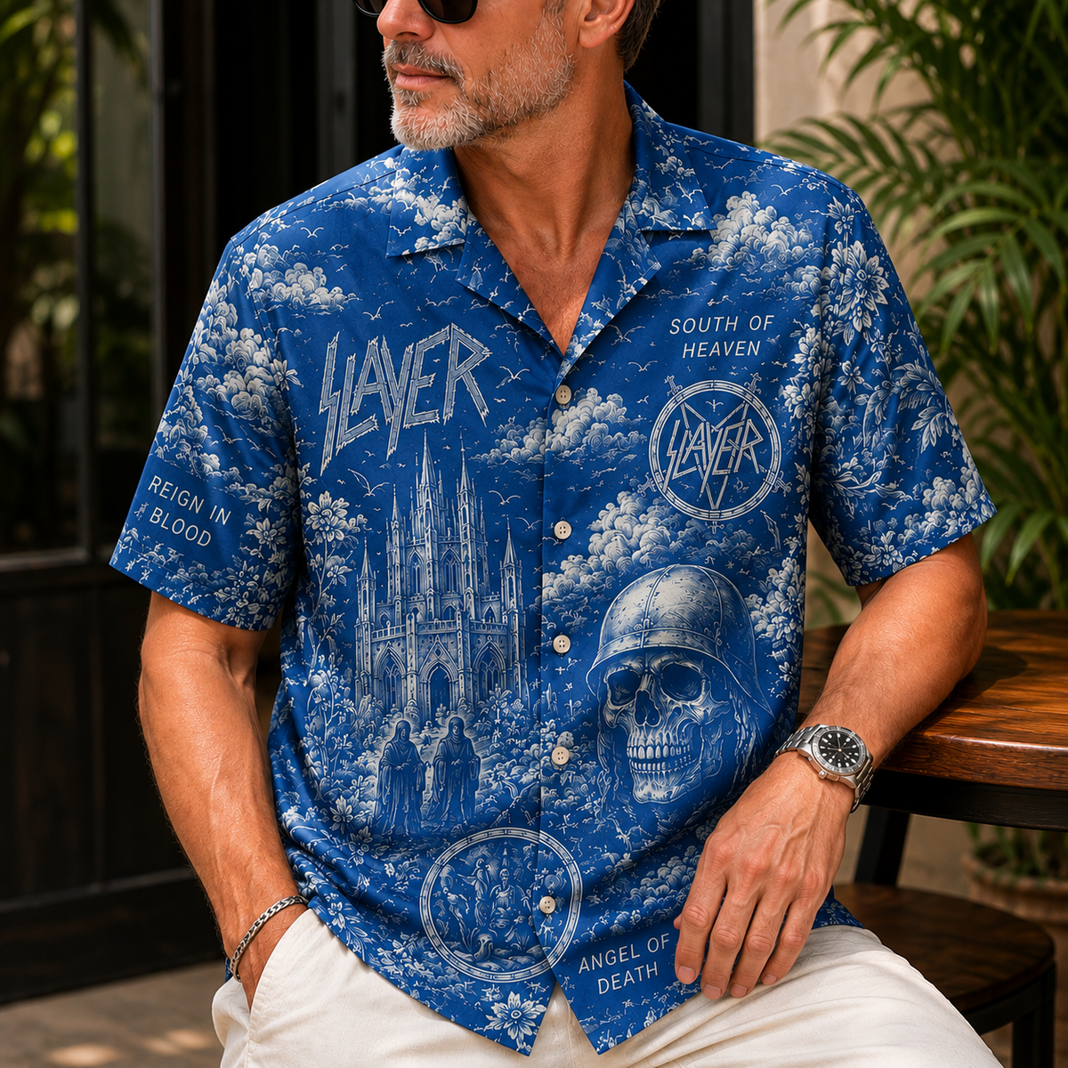 Slayer South of Heaven Hawaiian Shirt - Vintage Gothic Metal Skull Art Aloha Shirt Reign In Blood Fan Gift
