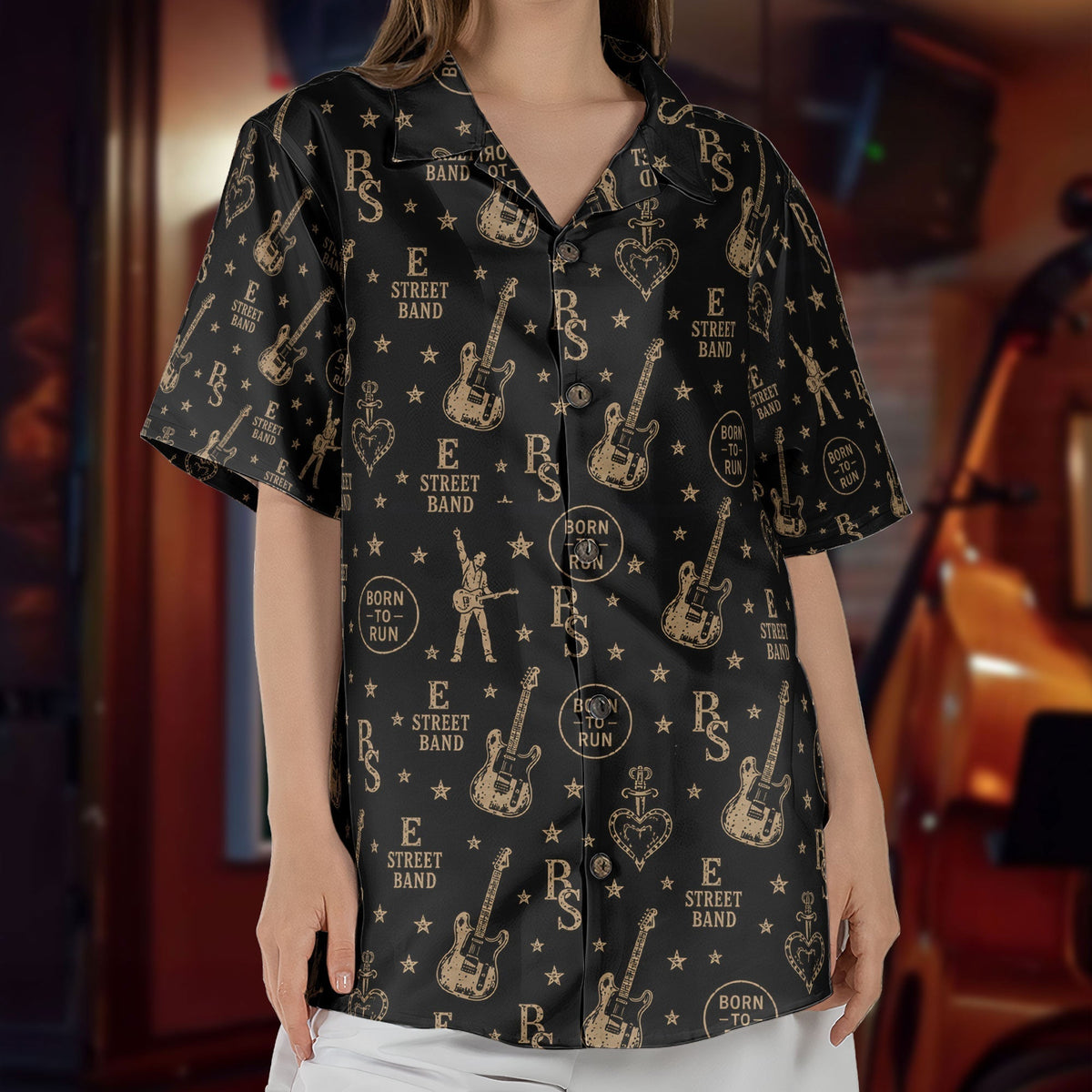Bruce Springsteen And E Street Band Logo Graphic All-Over Print Hawaiian Shirt Retro Music Album Art Inspired Shirt