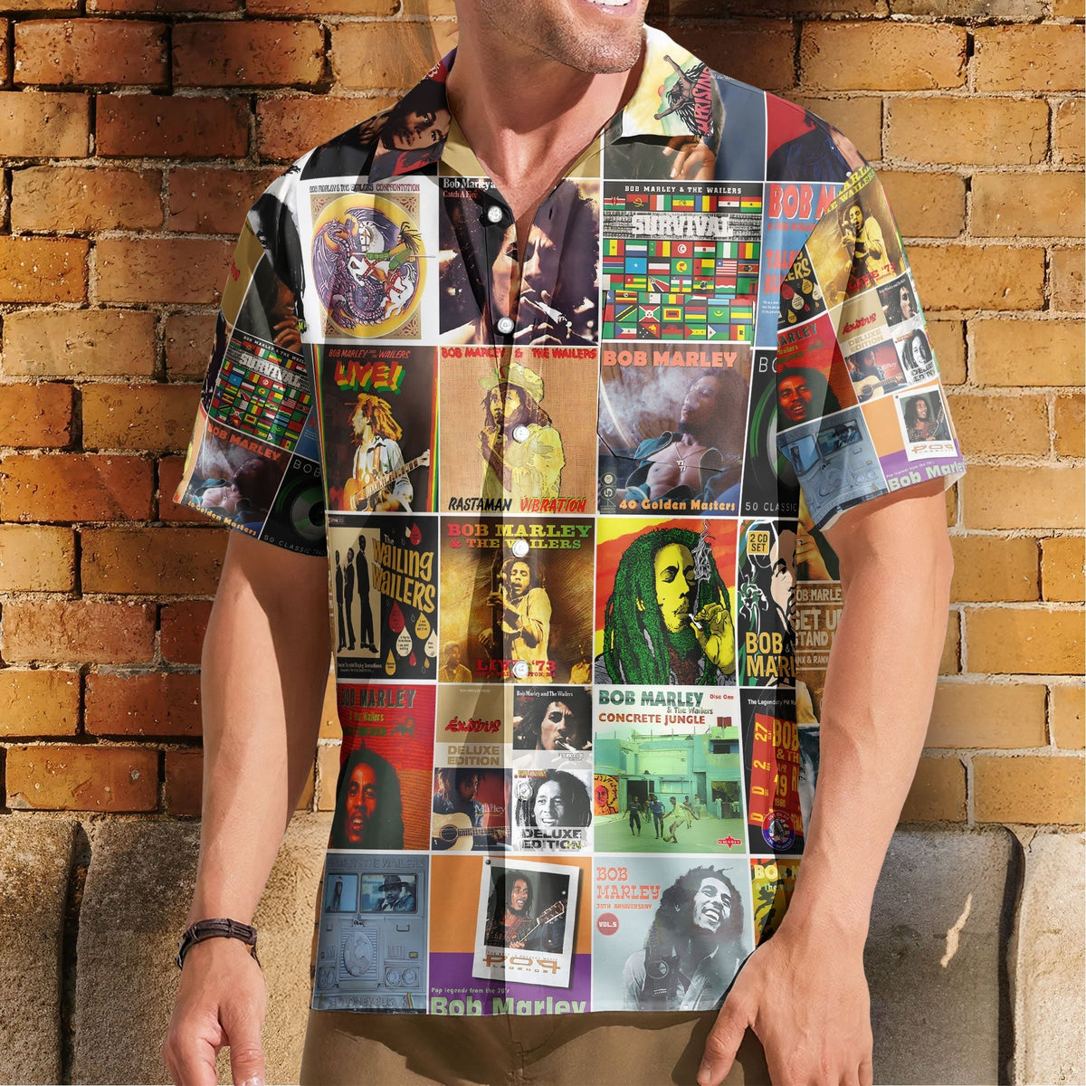 Bob Marley Hawaiian Shirt Album Cover Collage Reggae Summer Button Up