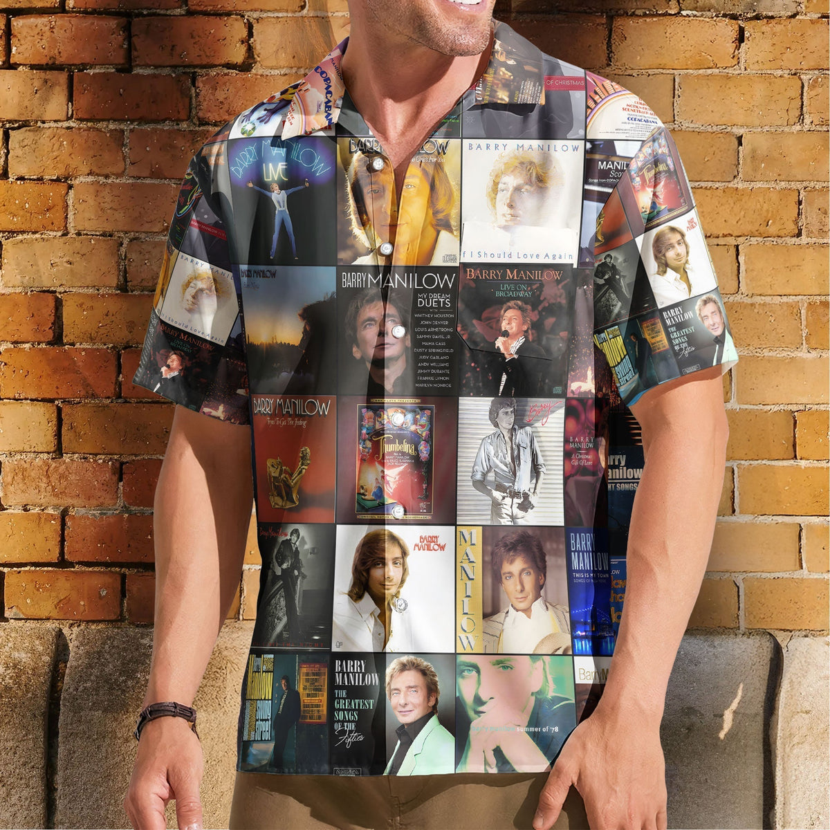 Barry Manilow Hawaiian Shirt Album Cover Collage Classic Pop Summer Button Up