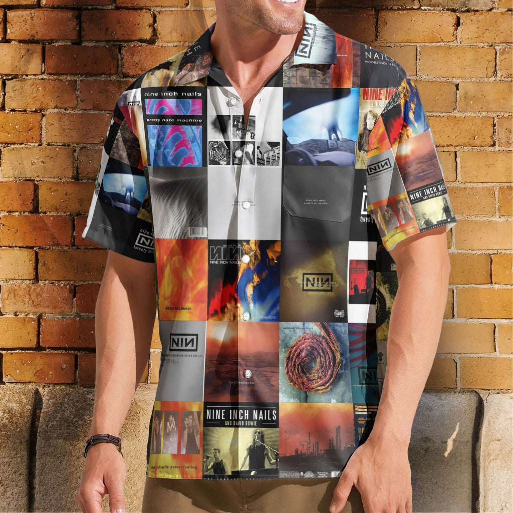 Nine Inch Nails Hawaiian Shirt Album Cover Collage Industrial Rock Summer Button Up