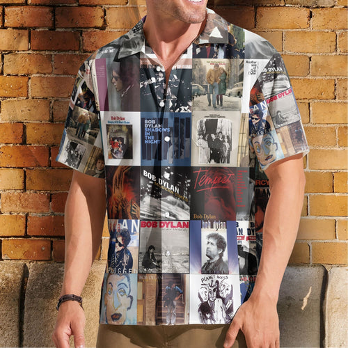 Bob Dylan Hawaiian Shirt Album Cover Collage Folk Rock Summer Button Up