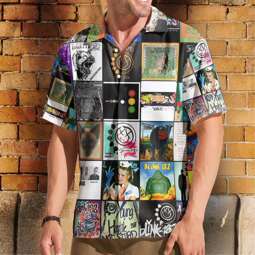 Blink-182 Hawaiian Shirt Album Cover Collage Pop Punk Summer Button Up