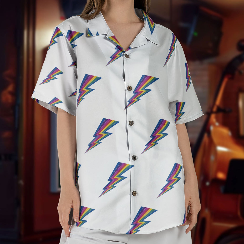 Rainbow Lightning Bolt Unisex Hawaiian Shirt Retro Pattern Hawaiian Button-Up Shirt