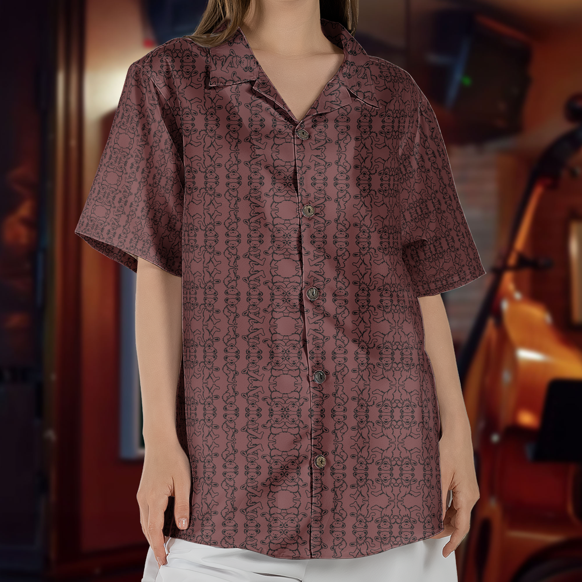 Grateful Dead Accent Hawaiian Shirt Dancing Bears All-Over Print Button-Up