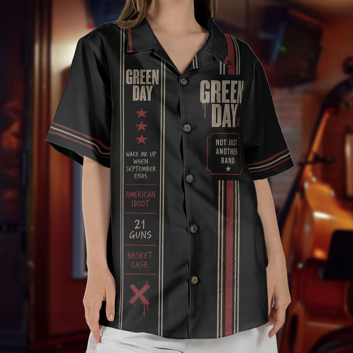 Green Day Luxury Design Hawaiian Shirt Punk Rock Inspired Black Hawaiian Shirt