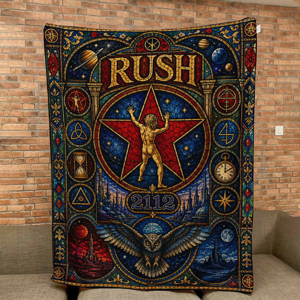 Rush Band Sherpa Blanket Starman 2112 Stained Glass Blanket