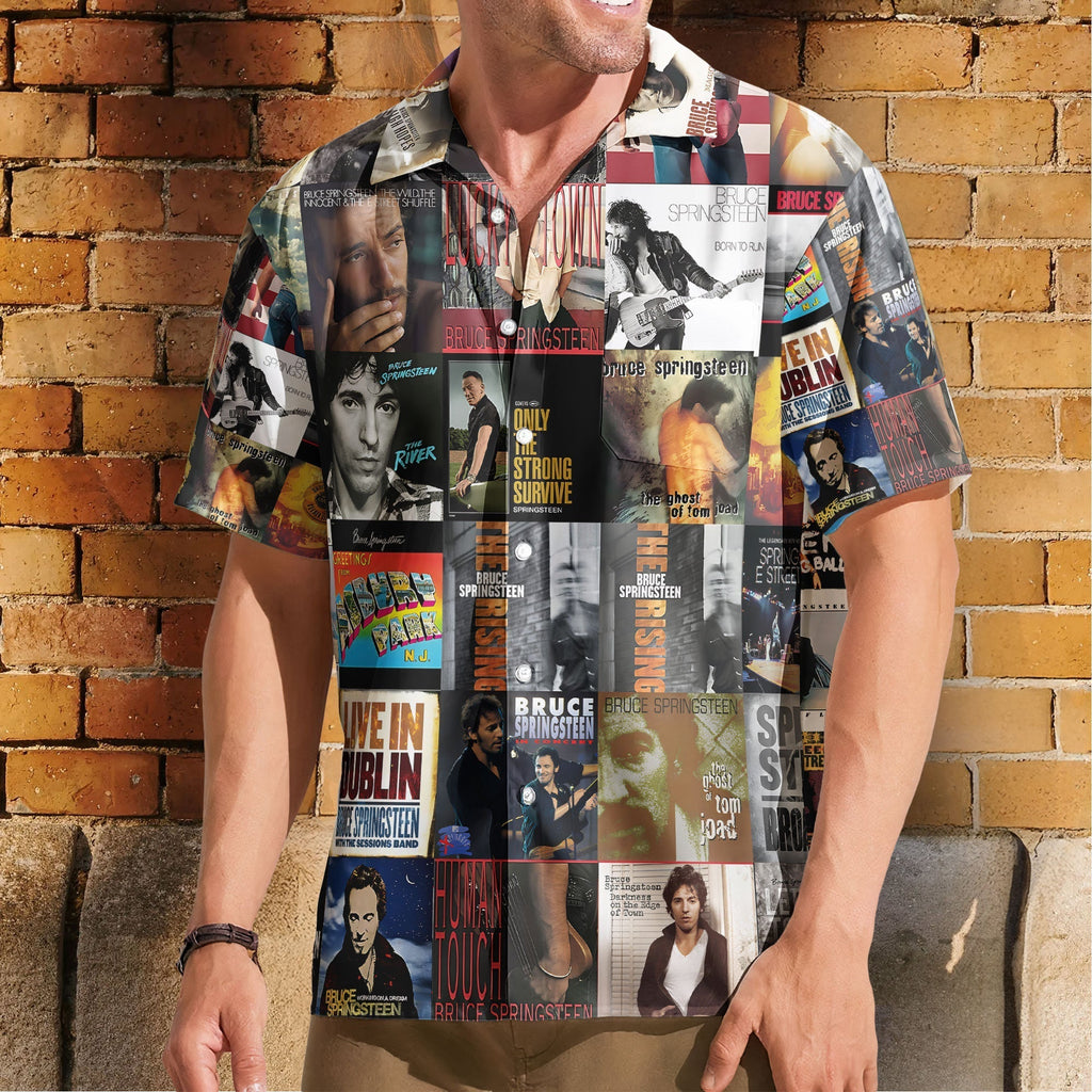 Bruce Springsteen Nostalgia Collage Hawaiian Shirt Classic Rock Memories Gift