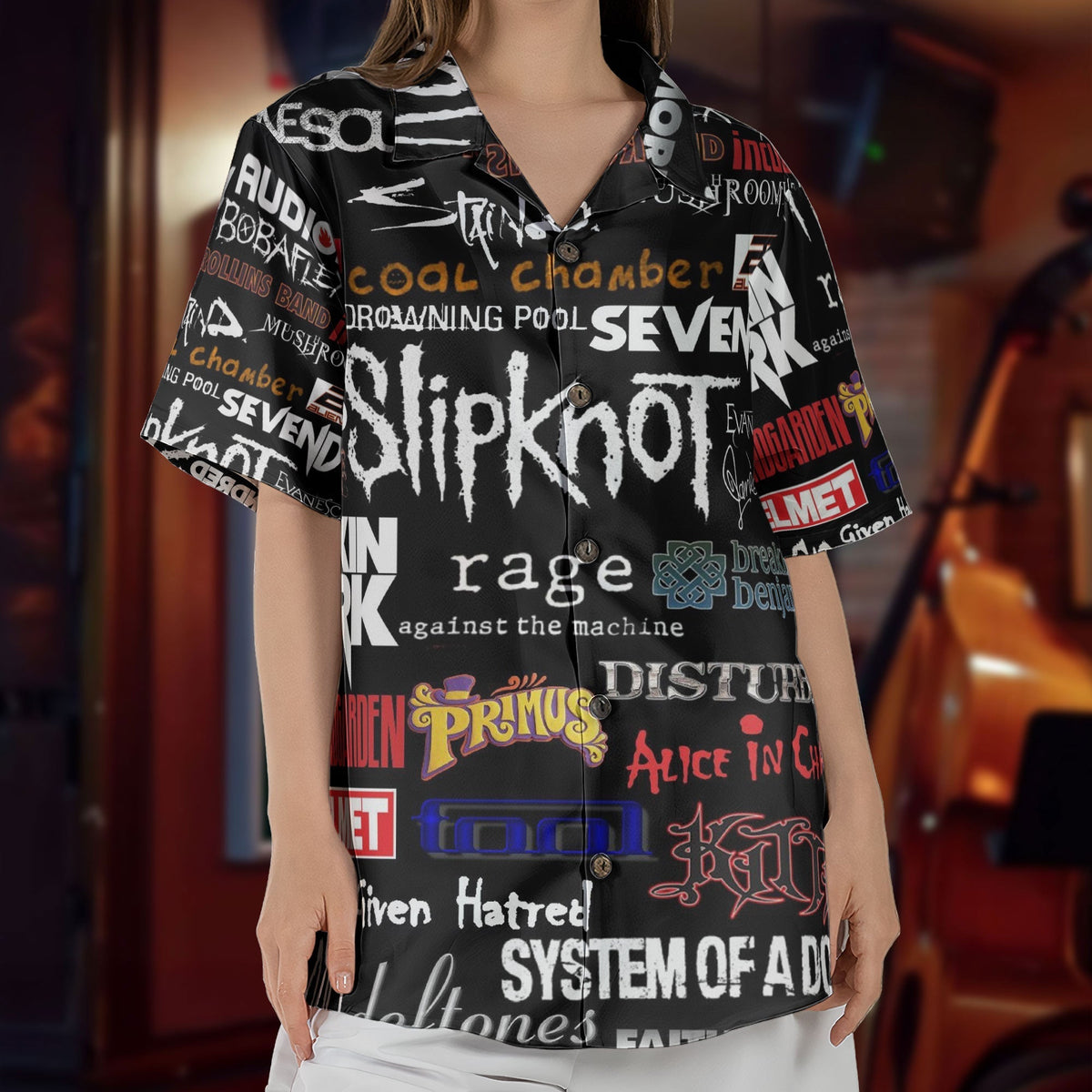 Famous Rock Music Bands Collage Hawaiian Shirt Retro Music Album Art Inspired Unisex Shirt
