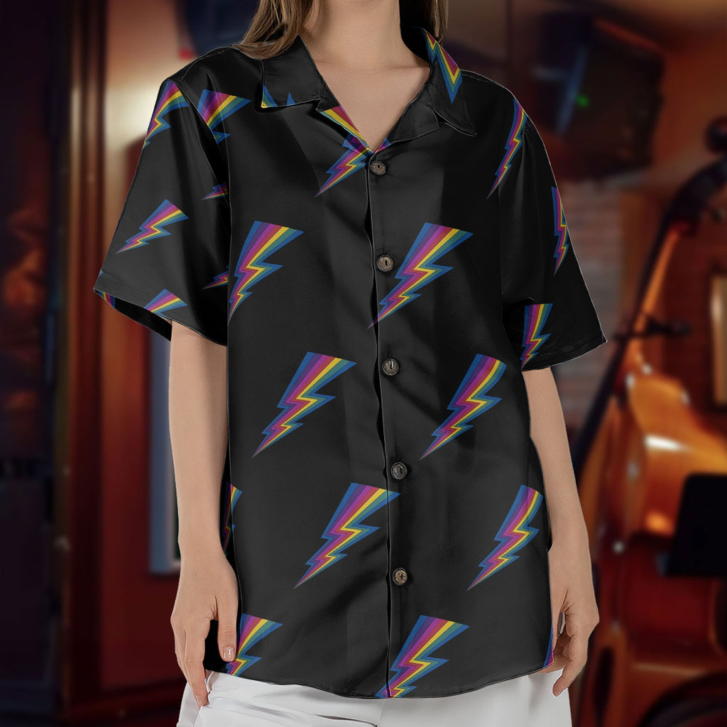 Rainbow Lightning Bolt Unisex Hawaiian Shirt Retro Pattern Hawaiian Button-Up Shirt