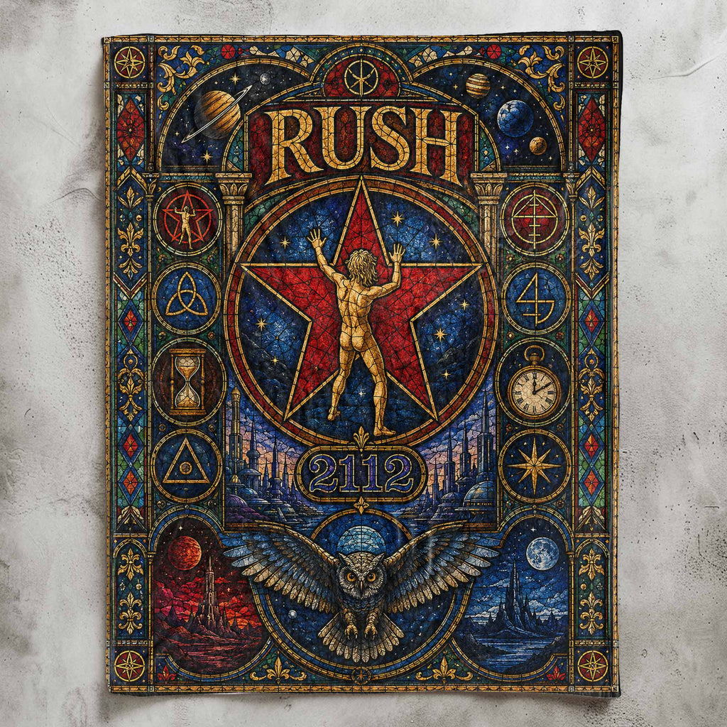 Rush Band Sherpa Blanket Starman 2112 Stained Glass Blanket