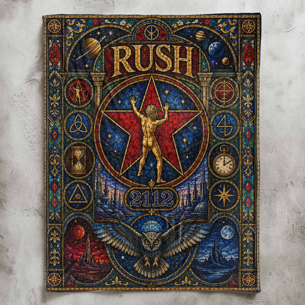 Rush Band Sherpa Blanket Starman 2112 Stained Glass Blanket