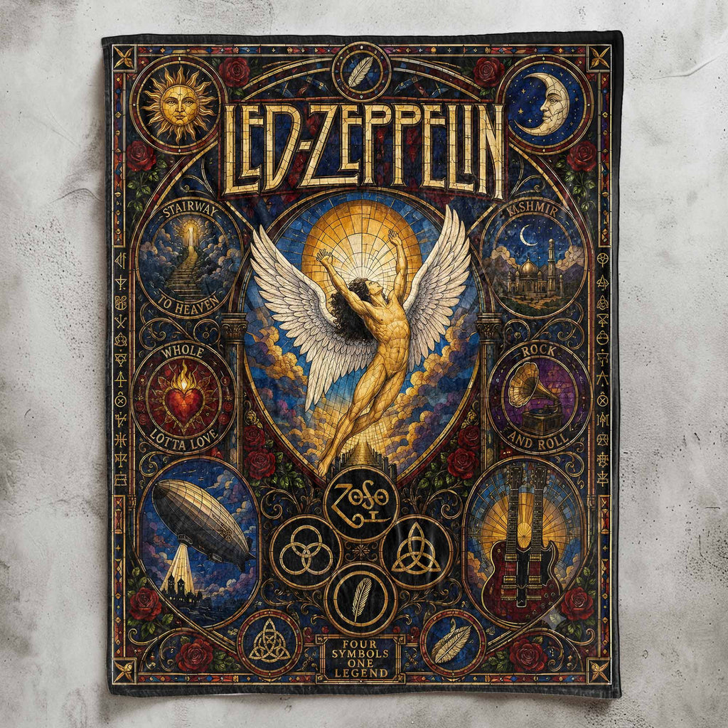 Led Zeppelin Band Sherpa Blanket Stairway To Heaven Stained Glass Blanket