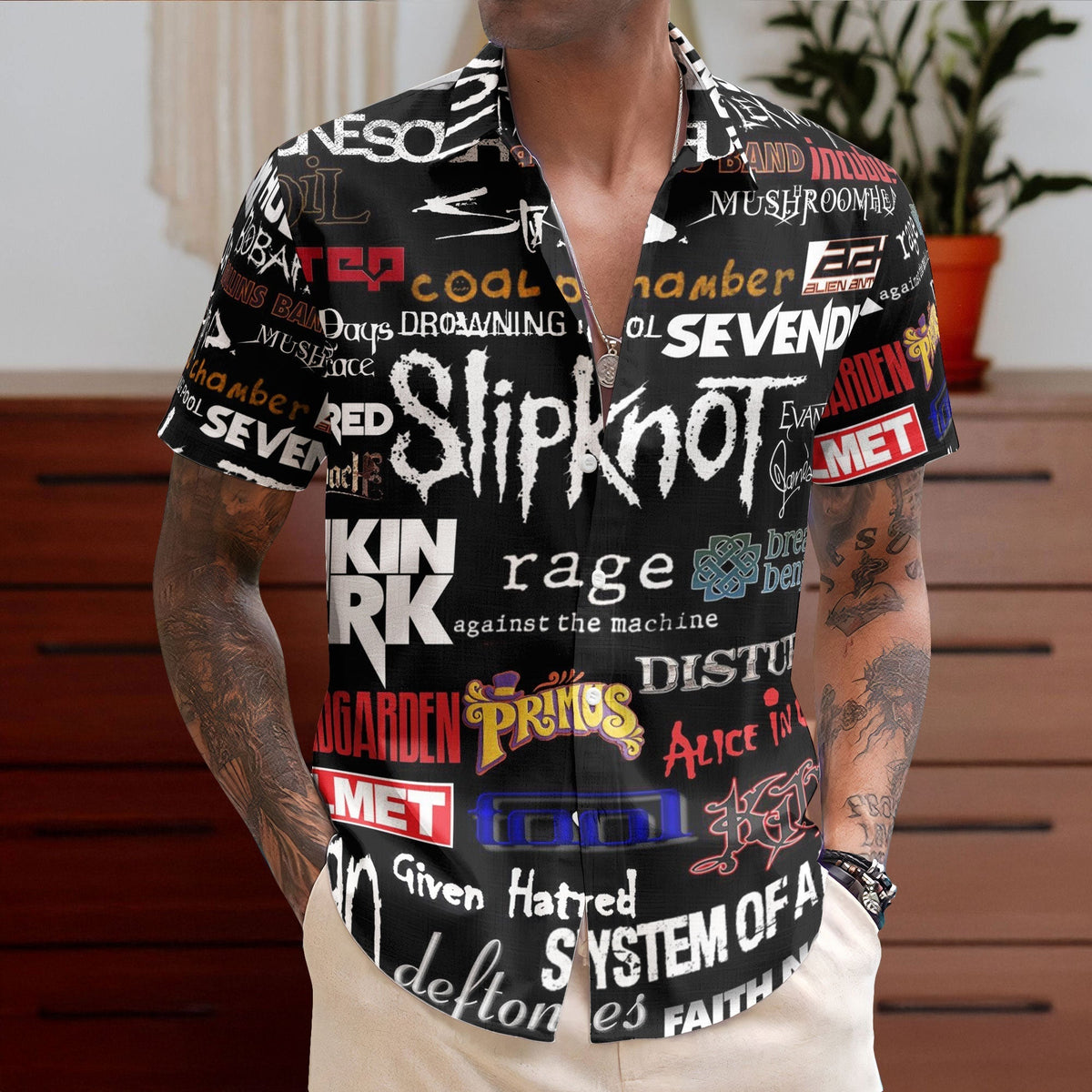 Famous Rock Music Bands Collage Hawaiian Shirt Retro Music Album Art Inspired Unisex Shirt