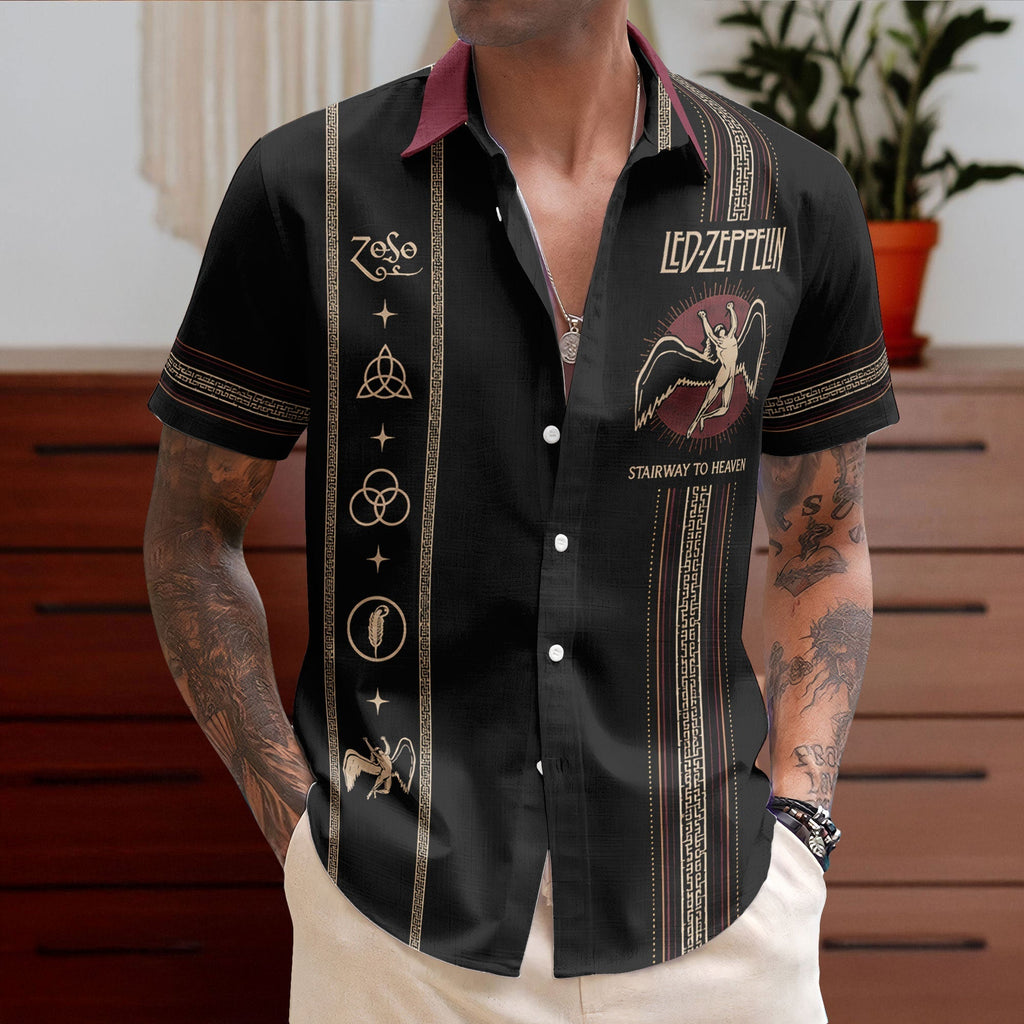 Led Zeppelin Luxury Design Hawaiian Shirt Classic Rock Inspired Black Hawaiian Shirt