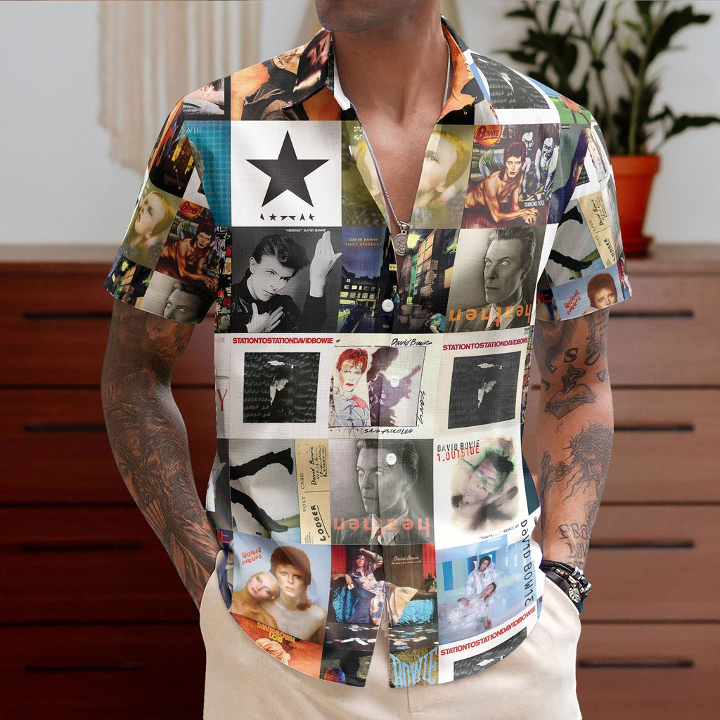 David Bowie Album Collage Hawaiian Shirt Bowie Retro Album Art Inspired Shirt