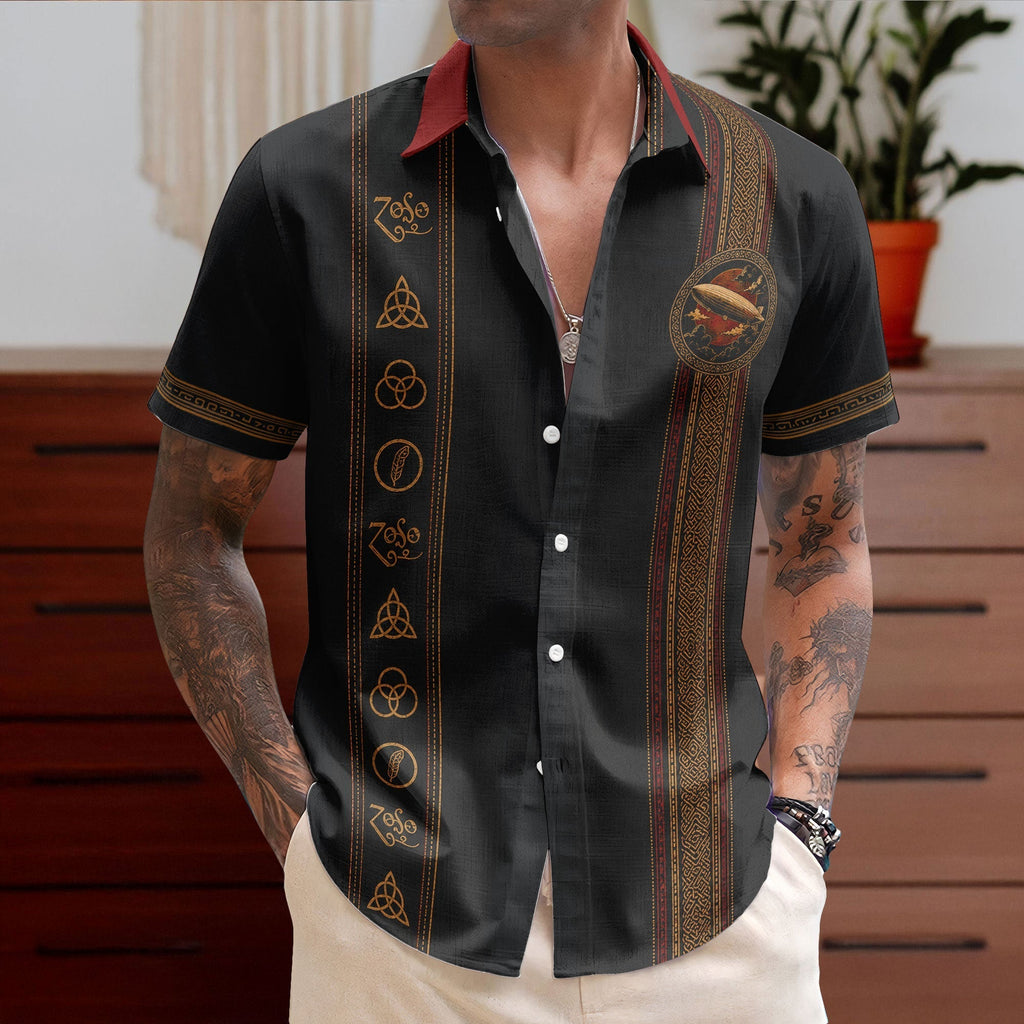Led Zeppelin Hawaiian Shirt - Unisex Retro Zoso Zeppelin Four Symbols Airship Button Up