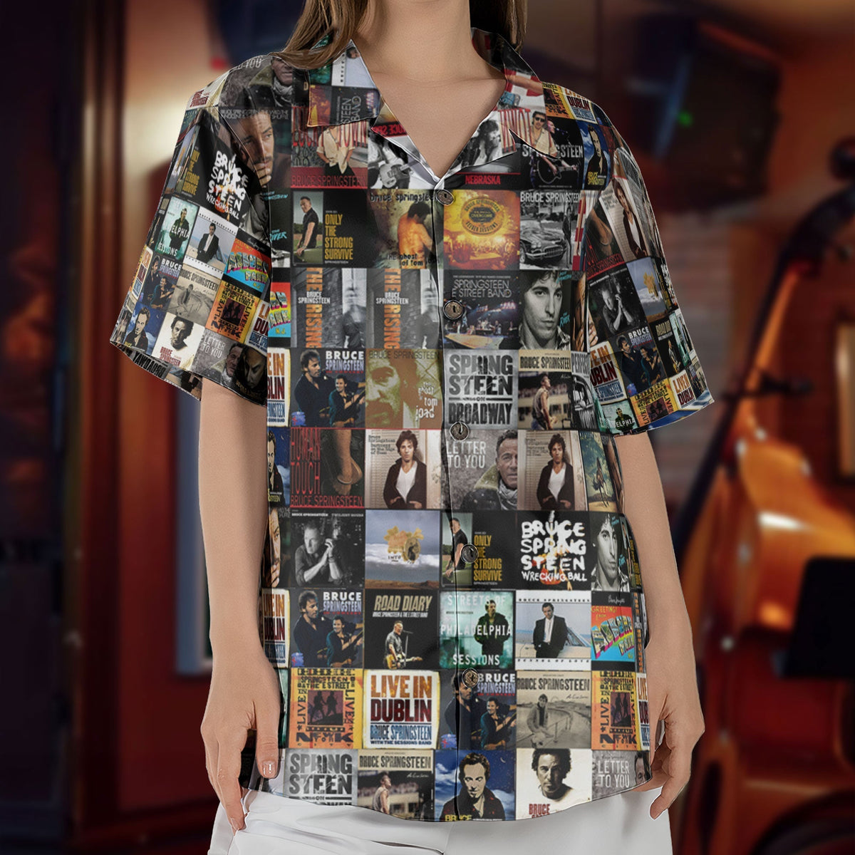 Bruce Springsteen Retro Music Album Art Mosaic Grid Colorful Hawaiian Shirt Retro Music Album Art Inspired Unisex Shirt